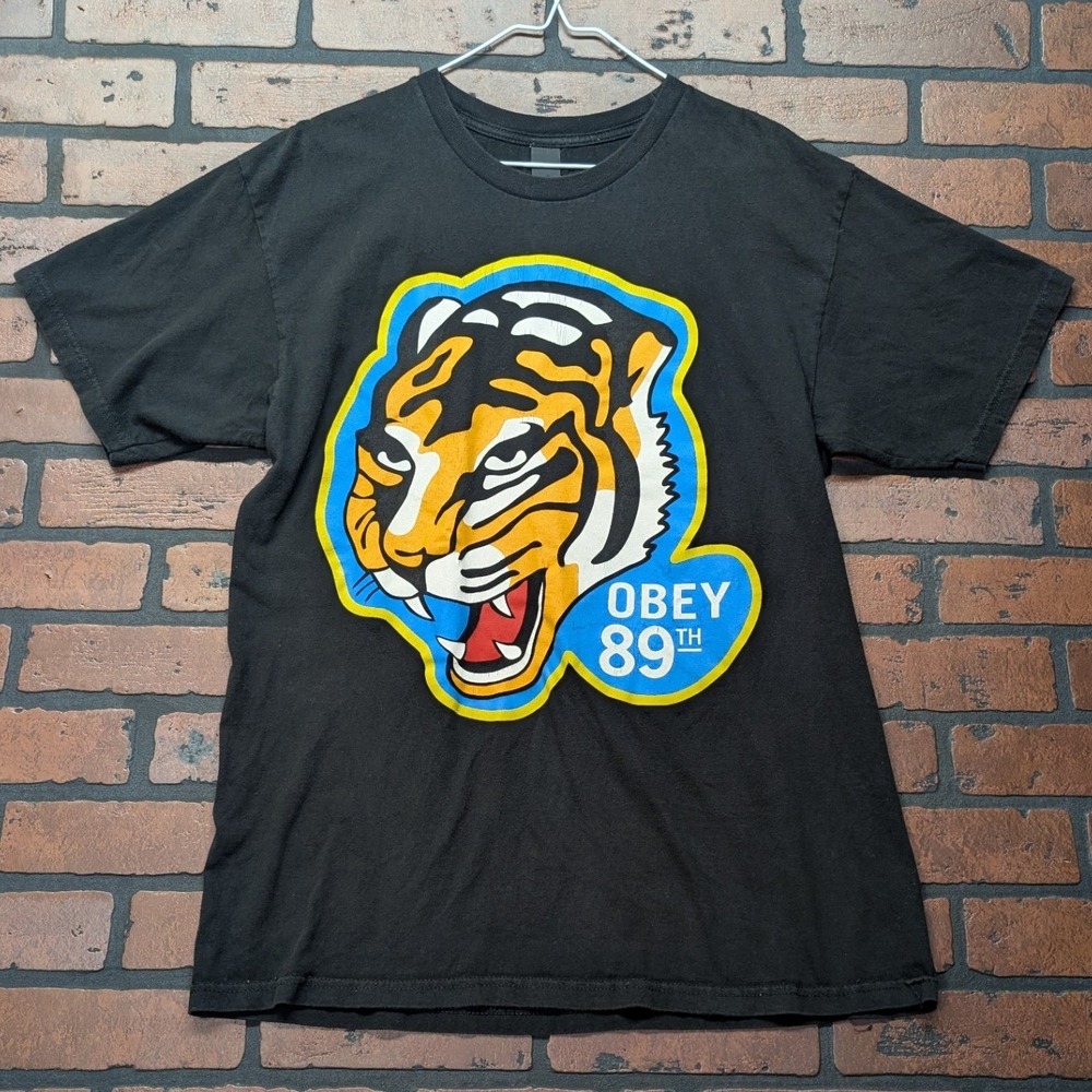 Obey Men's Black 89 Tiger‎ Graphic T-Shirt Made in USA Cotton Streetwear